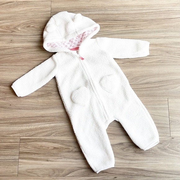 Carter's baby girls fleece zip up jumpsuit with hood - Picture 1 of 4